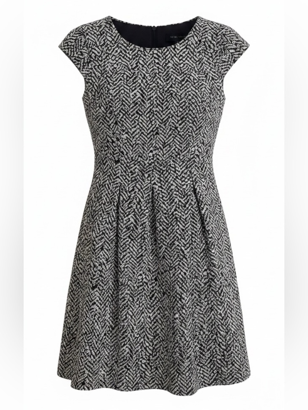 AB Studio Black & White Cap-Sleeve Fit-and-Flare Midi Dress